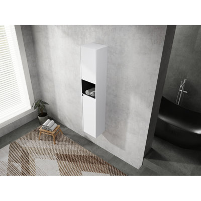 Armoire murale murale pour salle de bain, 12 po x 2 po, 2 portes avec fermeture en douceur, blanc, article de salle de bain élégant, rangement abondant, portes à fermeture douce, accessoire moderne, grand