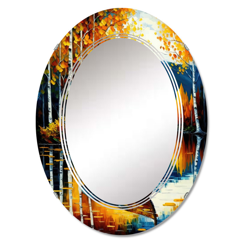 Petit bateau sur le lac en automne I - miroir mural Lake House Cottage, 36 po x 24 po