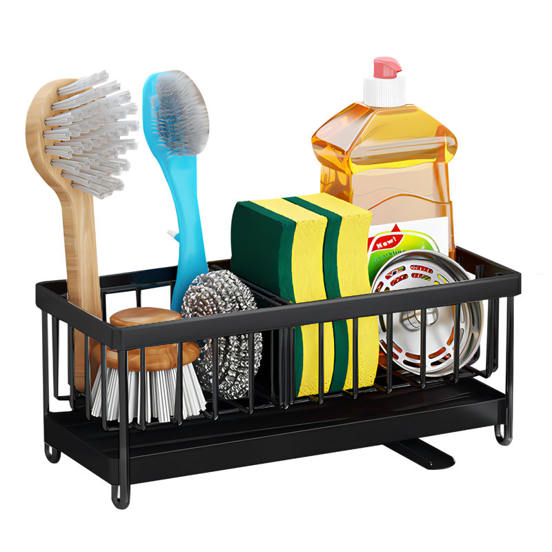 Plateau de lavabo en acier inoxydable noir | Organisateur résistant à la rouille avec séparateur amovible