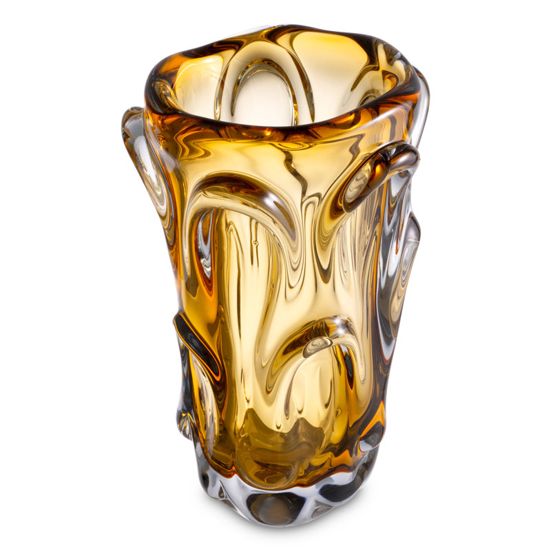 Aila 12'' Yellow Handblown Glass Decorative Table Vase