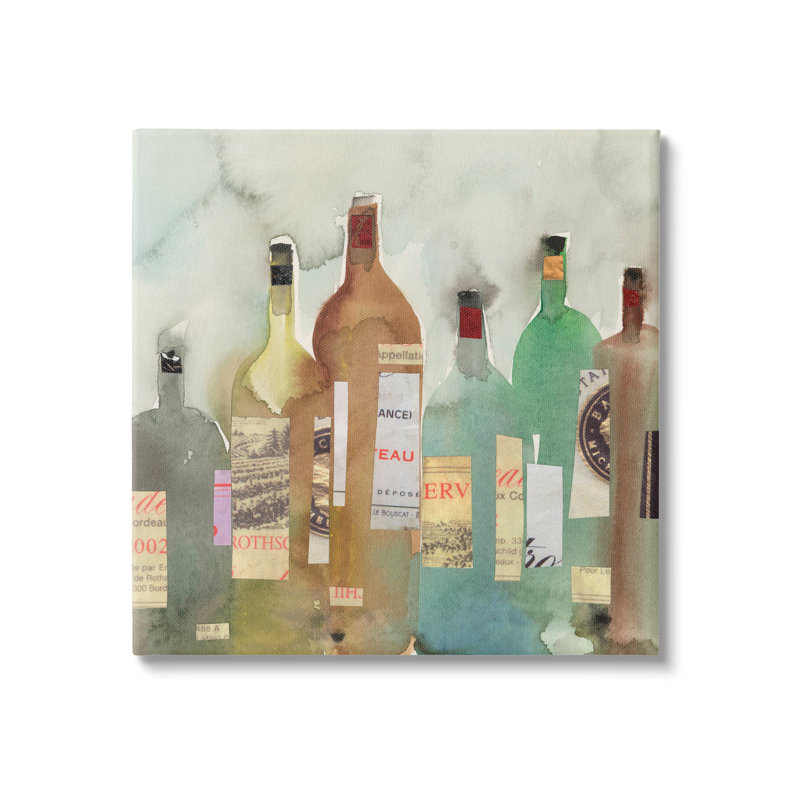 «Classic Wine Liquor Bottles Collage» par Samuel Dixon - Peinture, H 24 po x l 24 po, Toile tendue