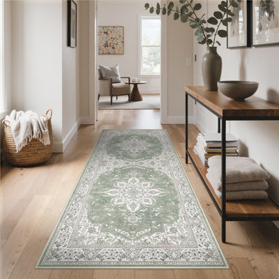 Tapis de couloir oriental beige Roehit, lavable à la machine avec envers antidérapant
