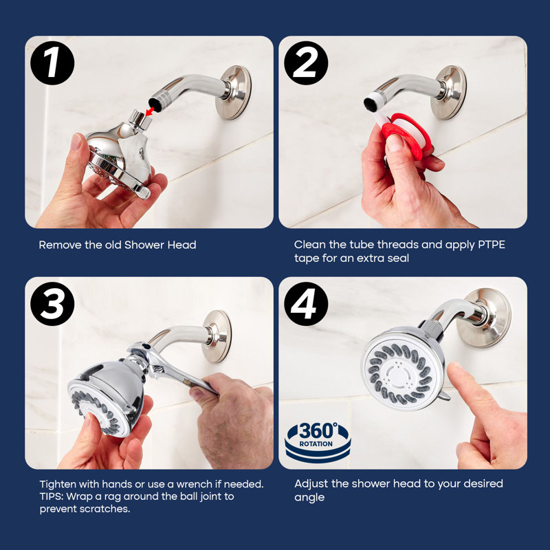 3-Function Massage Shower Head Chrome Fixed Showerhead Easy To Clean 3 Inch Face