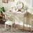 Luxury Vanity Desk Set With A Cushioned Stool, Round & Height Adjustable Mirror, 4 Drawers With Strip-fluted Panels-796562140