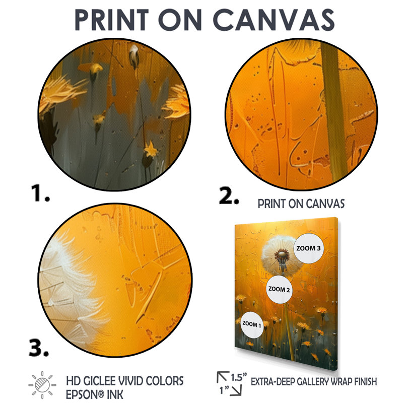 Art nouveau blanc et jaune pissenlit Collage I - impression d'art mural pissenlit, Cadre flottant brun, 12" H x 20" W