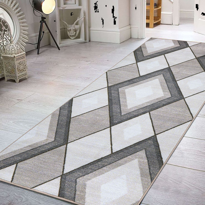 Runner Calfas Geometric Machine Woven Power Loom Beige Area Rug, Runner 60 x 225cm