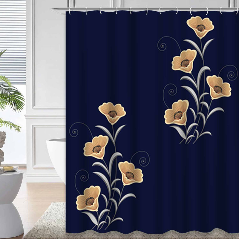 Rideau de douche à motif floral avec 12 crochets, L 72 po x l 84 po