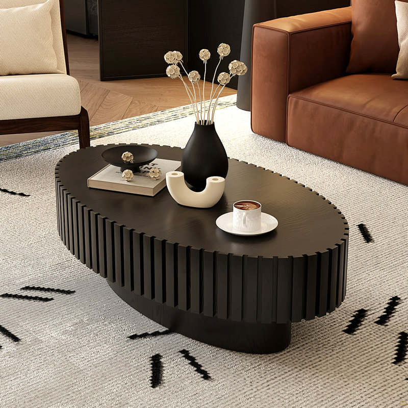 Table basse ovale en forme de piédestal, Noir