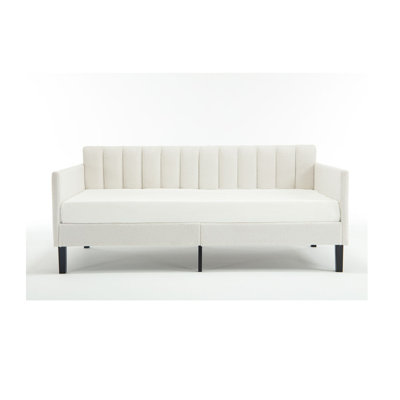 Elena Twin Size Boucle Upholstered Daybed, Ribbed Tufted Backrest, Daybed in Lavish Modern Design, Richly Hued Foam Comfort