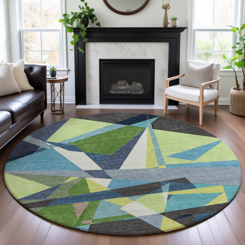 Premium Machine Washable Harjo AMF1609 Geometric Rug, Round 8'