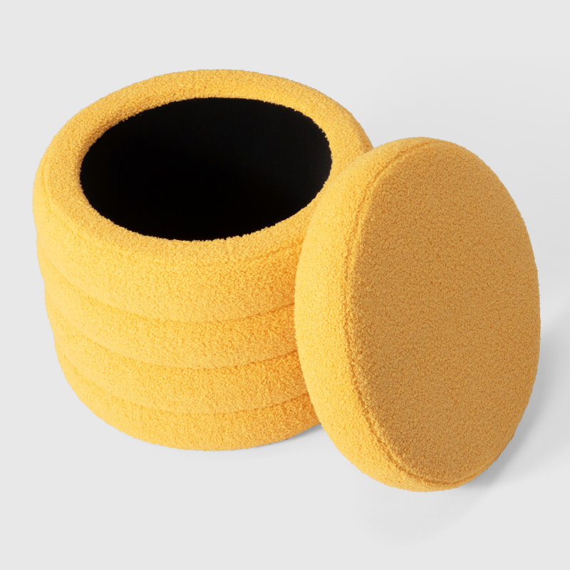 Bayville 16" Tall Sherpa Round Ottoman With Storage, Gold Polyester