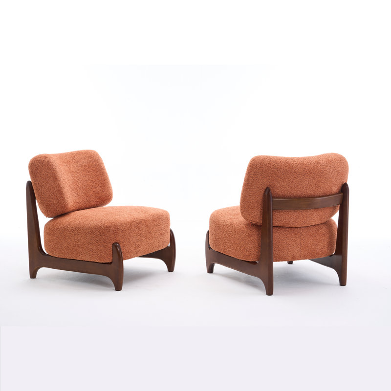 30"W Boucle Armless Upholstered Accent Chair With Solid Wood Leg, Orange