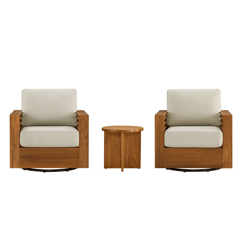 3-Piece Acacia Wood Outdoor Swivel Bistro Set