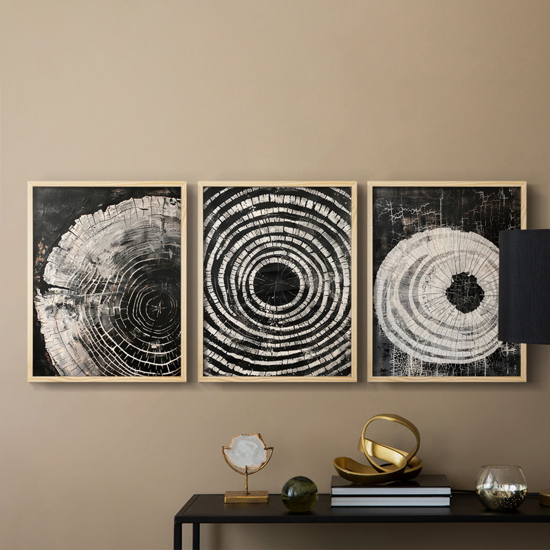 Abstract  Series  XLV  -Set Of 3 Framed Giclee Prints -Ready to Hang, Natural Framed, 14" H x 11" W