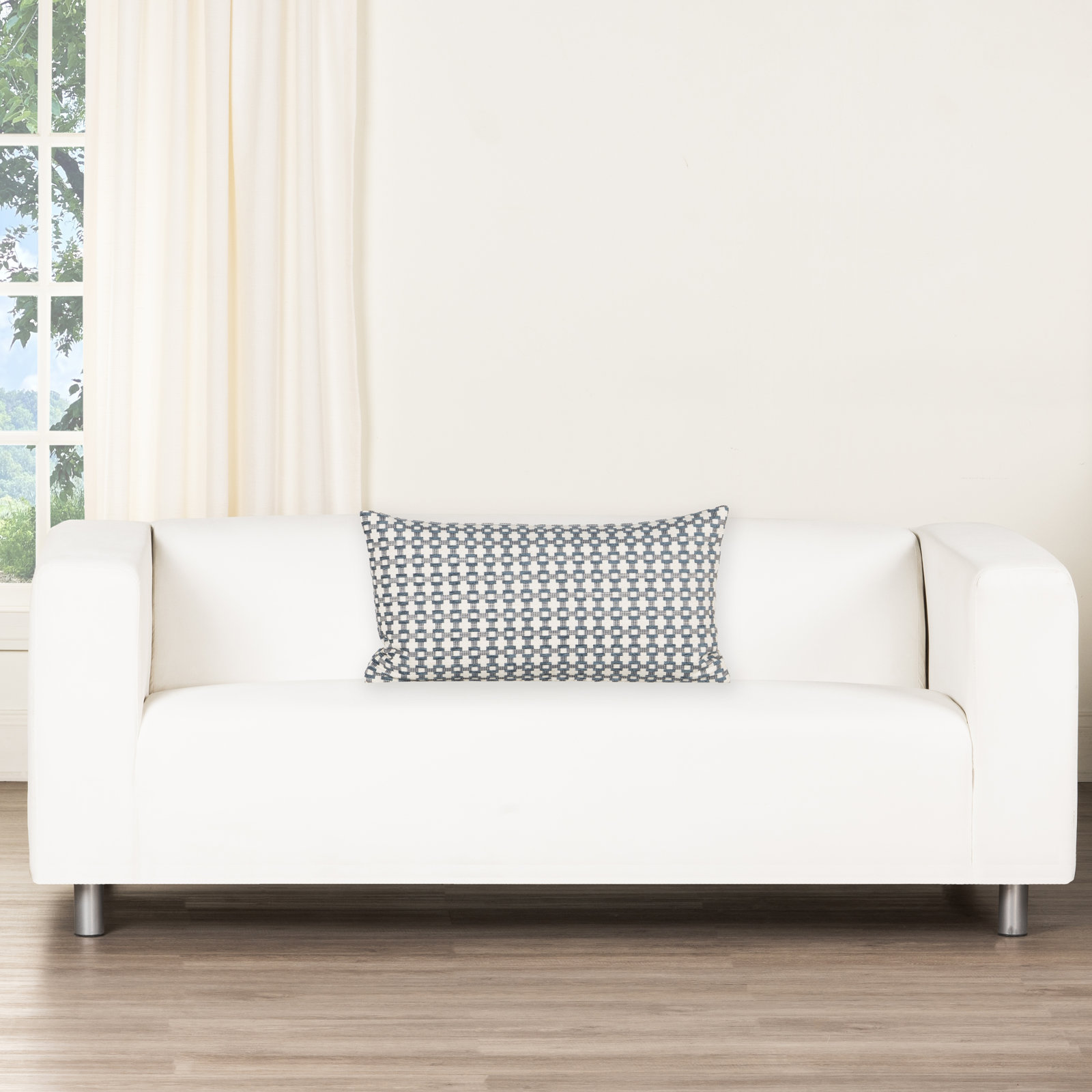 Birch Lane Stride Throw Pillow Lumbar, Blue Geometric, Feather