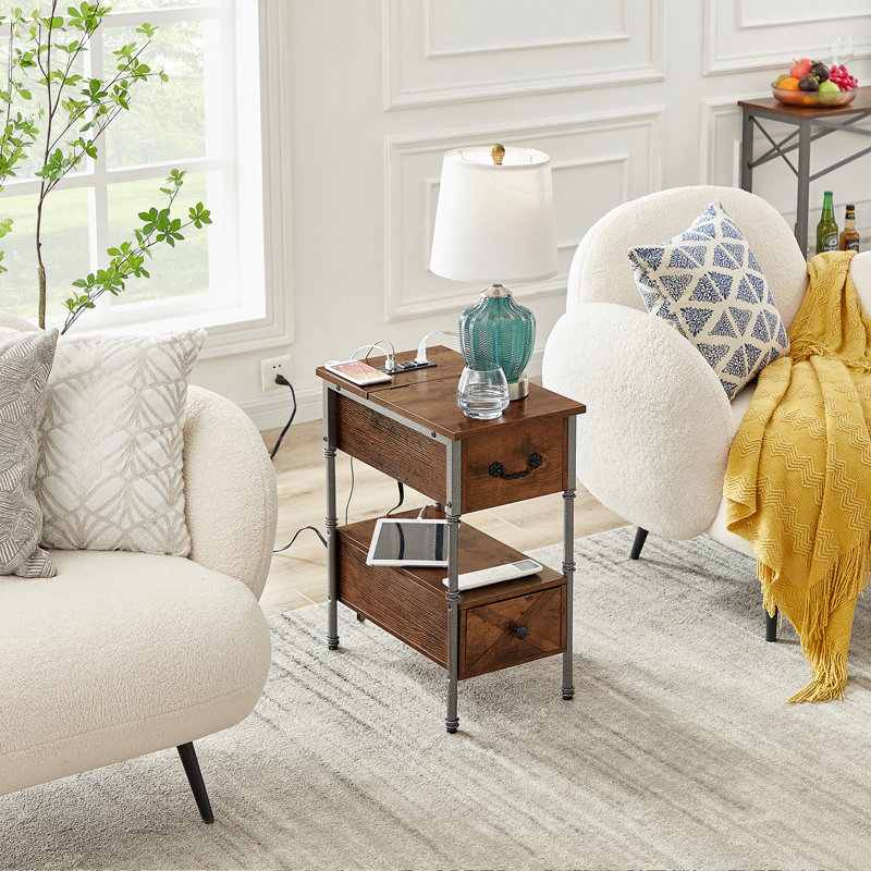 2- Drawer End Table and Built-In Outlets