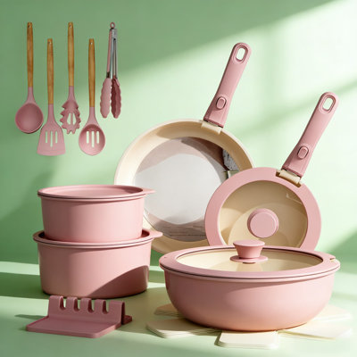 21-Piece Nonstick Ceramic Cookware Set With Detachable Handles, Induction Compatible, Oven Safe, Stackable Design For RV And Home Kitchen
