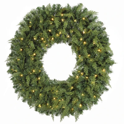 Couronne de Noël Crestwood en épicéa pré-illuminée de 122 cm (48 po), 8 modes d'éclairage, décoration de Noël complète