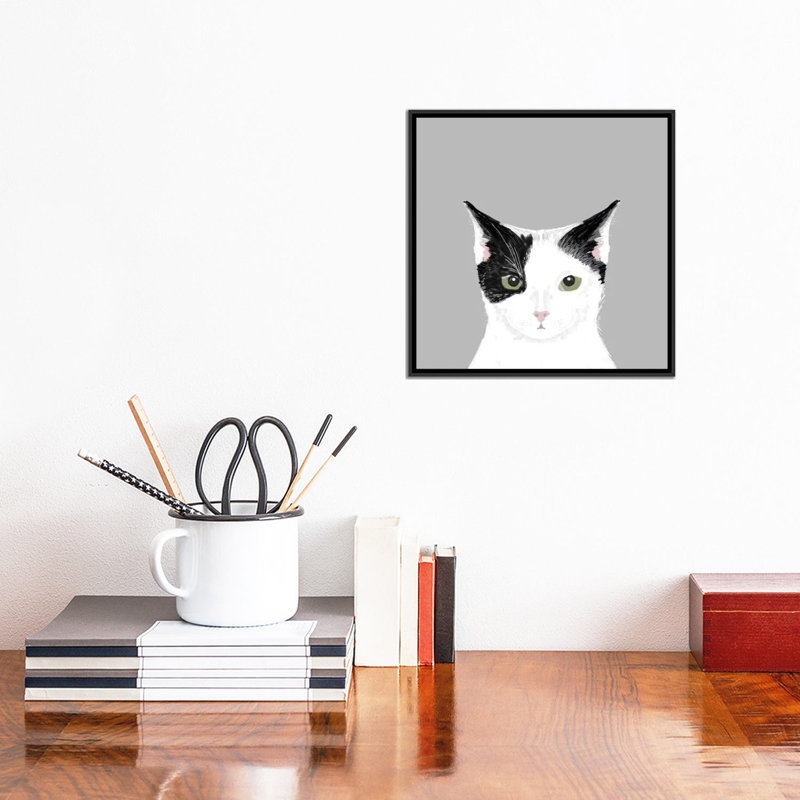 Chat, impression sur toile tendue, H 18 po x l 18 po x P 1,5 po, Toile avec cadre noir, Pas de tapis