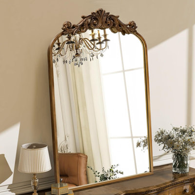 Baroque Style Metal Arched Wall Mirror, Decorative Mirror