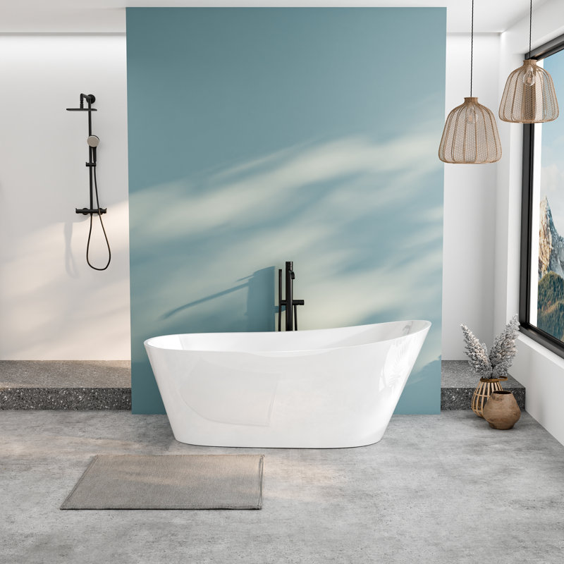 Biocura 67" Modern Acrylic Freestanding Bathtub With Brushed Nickel Drain, Polished Chrome