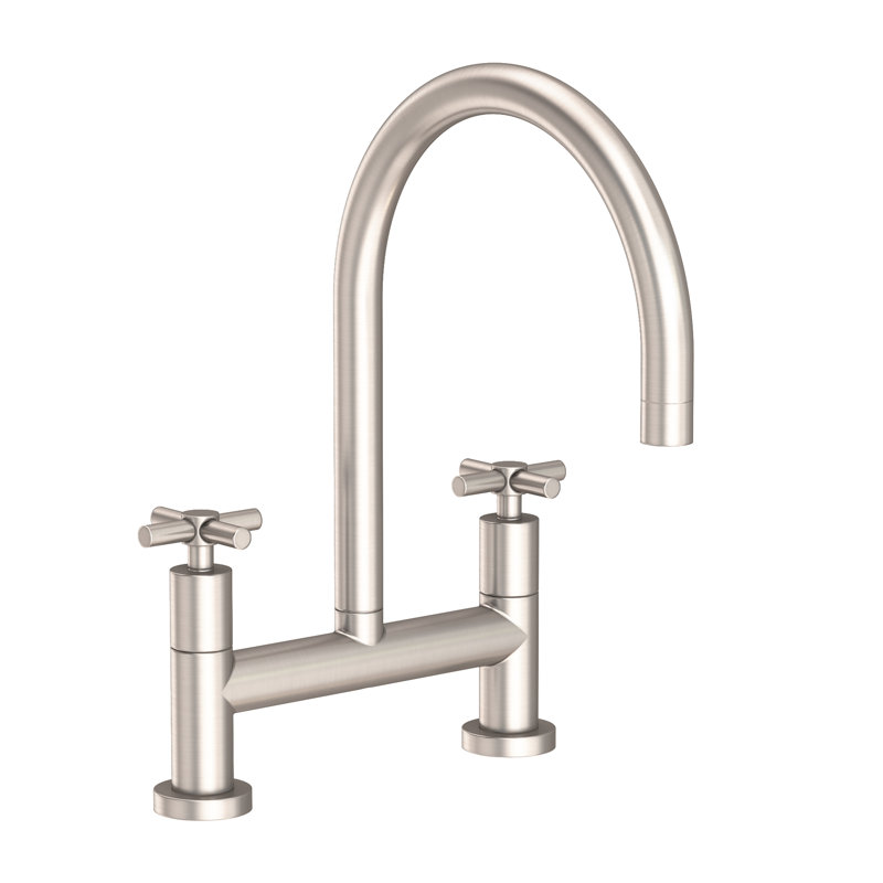 East Linear Kitchen Bridge Faucet, Satin Nickel, Knob/Cross handle