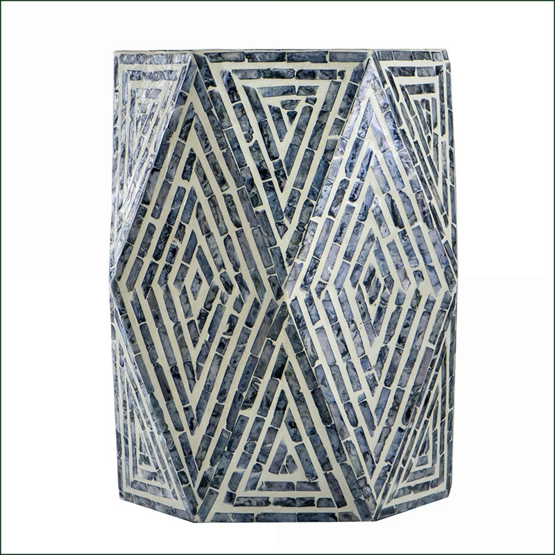 Table d'appoint hexagonale 15,7 x 13,8 x 18,1 Incrustation Capiz blanc pour vestibule / salon | Panneau de fibres à densité moyenne | Repose-pieds