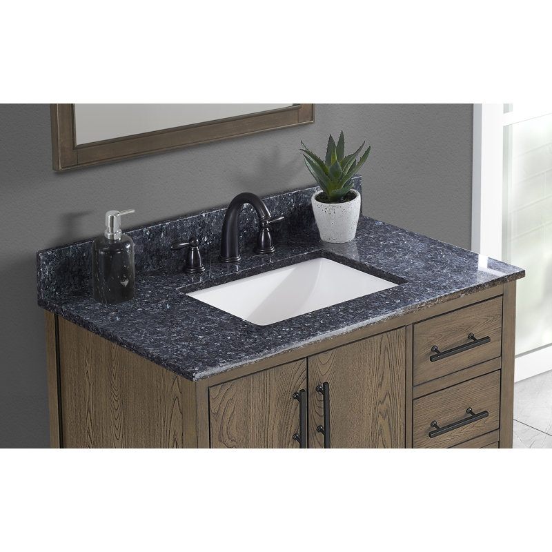 Comptoir de meuble-lavabo en granite bleu 37 pouces avec lavabo et dosseret, Perle bleue