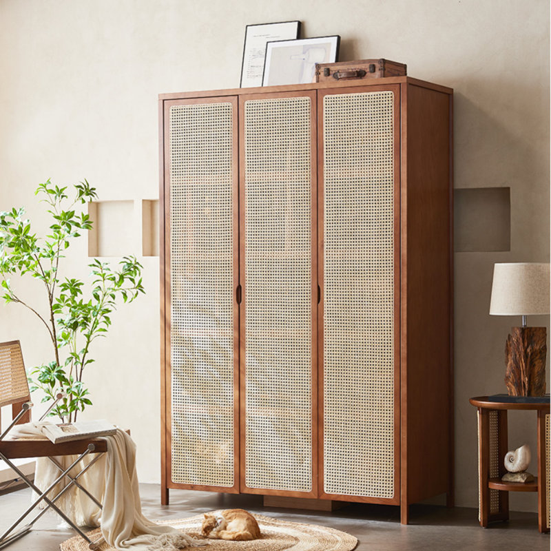 Armoire simple en rotin à trois portes, Noyer