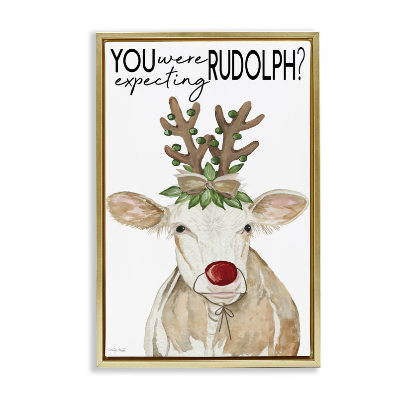 Cadre flottant You Were Expect Rudolph, design par Cindy Jacobs, H 31 po x l 21 po, Cadre flottant métallique doré
