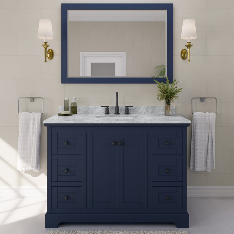 Avery 48'' Single Bathroom Vanity with Top, Matte Black, Dark Blue
