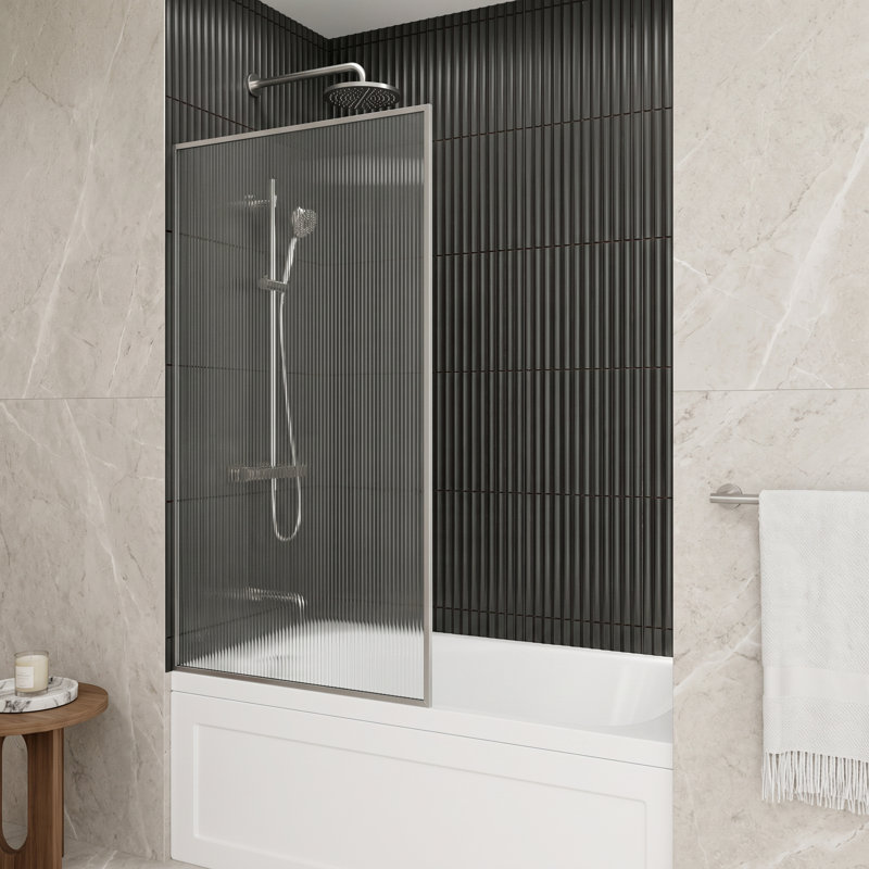 Écran de baignoire fixe avec verre 3/8 po l 34 po x H 62 po Meridian, Acier inoxydable cannelé