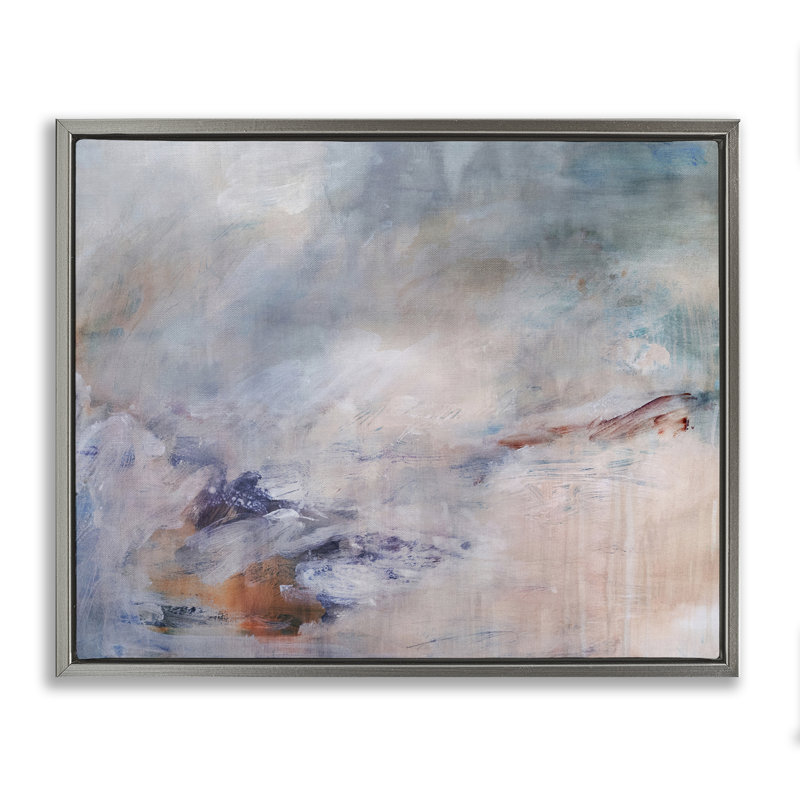 «Ocean Beach», art mural encadré flottant abstrait par Hope Bainbridge, H 25 po x l 31 po, Cadre flottant gris lustré