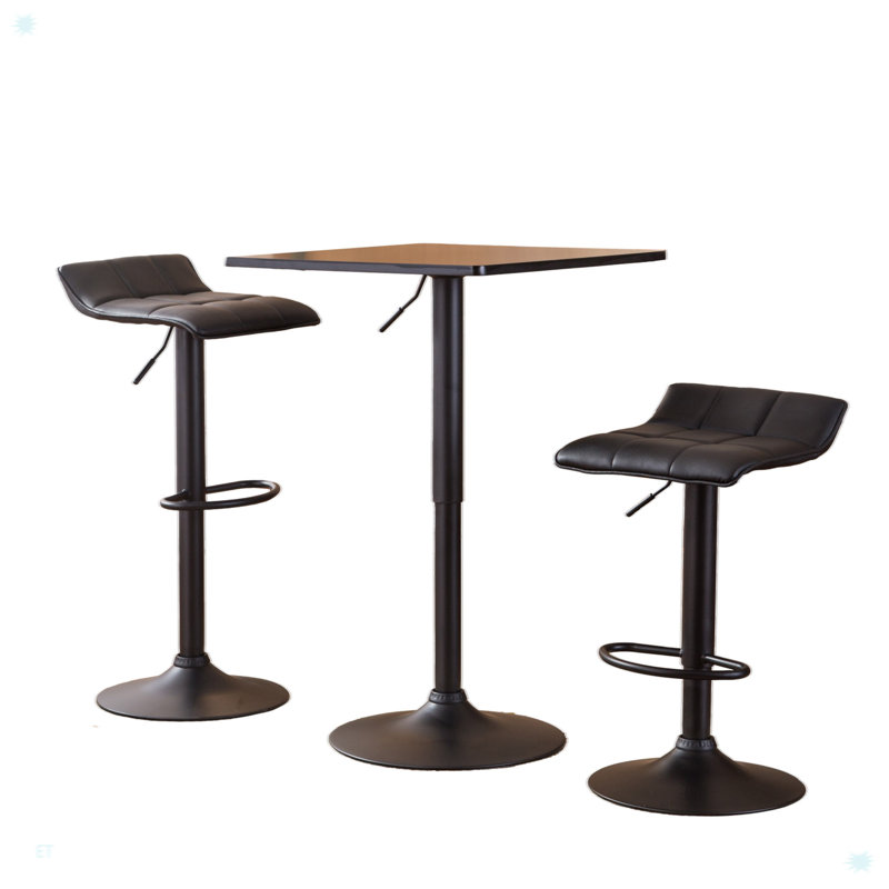 Ensemble de bar et 2 tabourets de bar réglables en cuir reconstitué