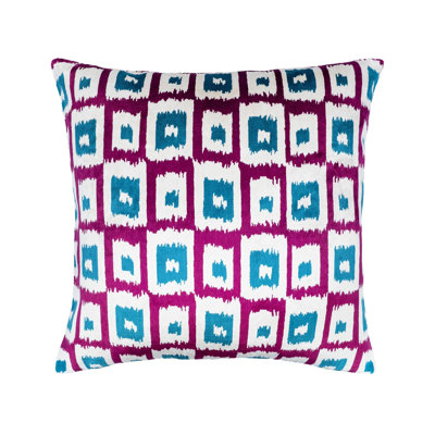 Squares Blue Silk Velvet Ikat Pillow, 20" X 20"