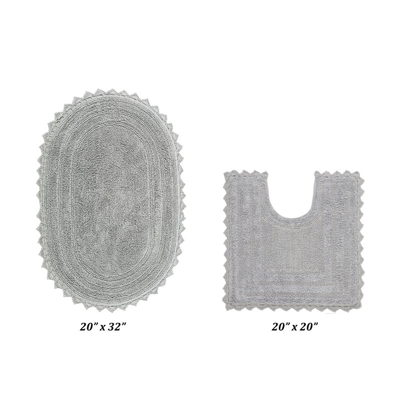 Tapis de salle de bain Janek, Gris, 2 pièces (ovale 20 po x 20 po | 20 po x 32 po)