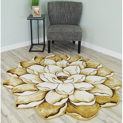 Tapis botanique beige à effet 3D Pettill Flowers