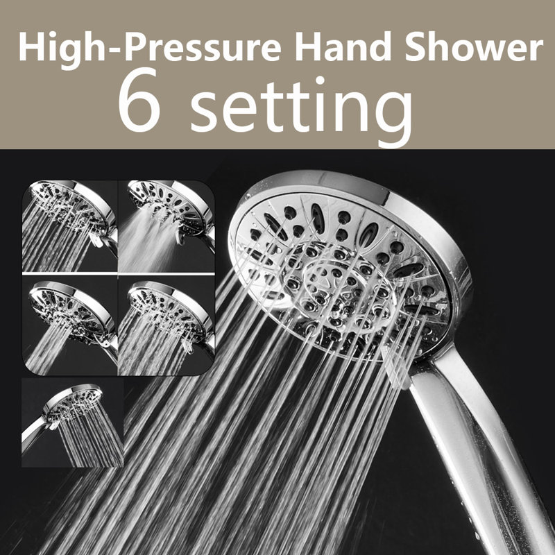 7" Premium High Pressure Rainfall Combo With 6-Setting Rain Shower Head, With Stainless Steel Hose, 1.8 Gallons Per Minute