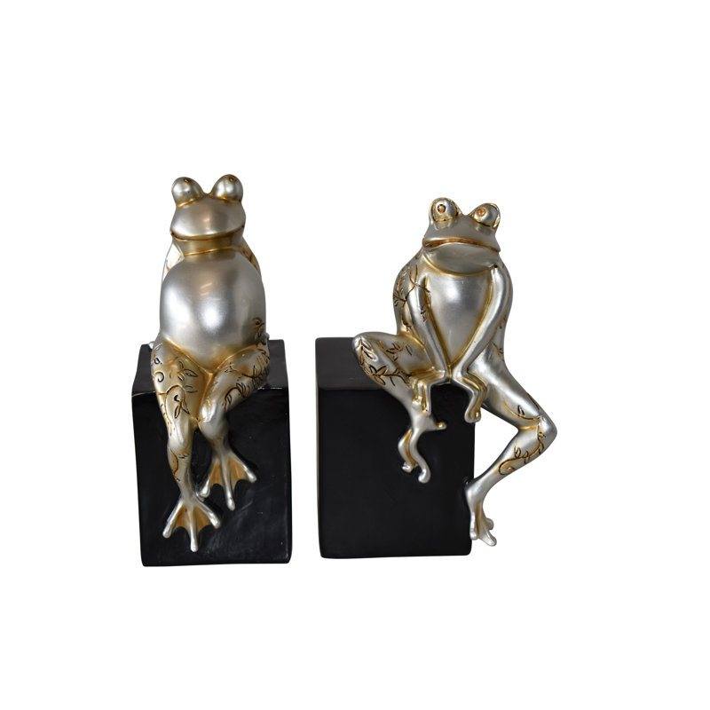Statue de Faycelles paire de grenouilles heureuses assises sur un cube en résine, taille: 6 po x 4 po x H 9 po