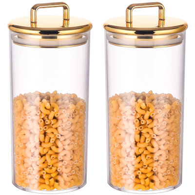 2 Pack 32 Oz Large Acrylic Storage Apothecary Jar With Gold Airtight Lid | Bathroom Vanity Organizer Containers | Ideal Decorative Canisters