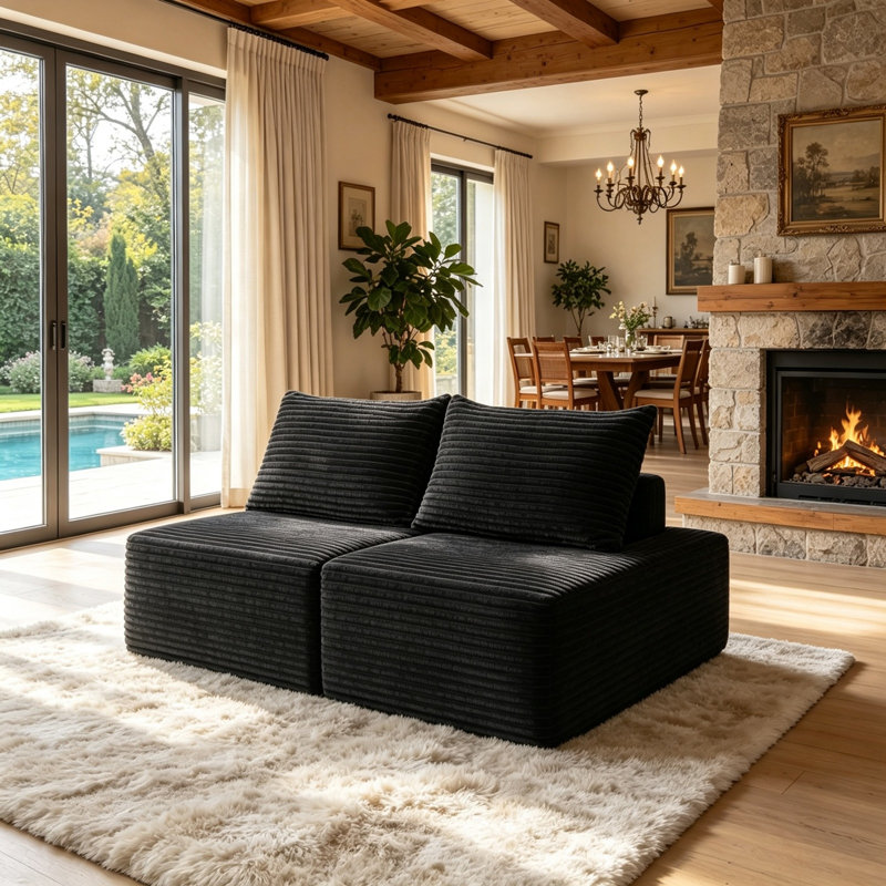 Canapé compressif 2 places de 147 cm (58 po) avec revêtement en velours gris moelleux et porte-gobelet, canapé nuage livré sans assemblage pour le salon
