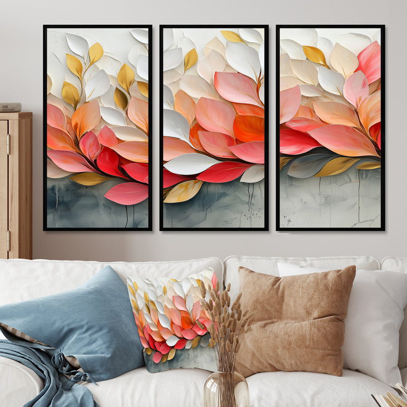 Velours rose nature pétale dans le vent - fleurs grand art mural - 3 panneaux, H 28 po x l 36 po, Noir