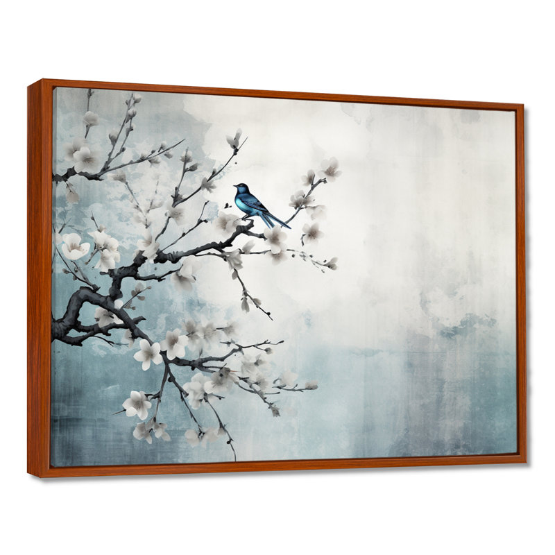 Art asiatique, Sumi oiseau sérénité, art asiatique, H 34 po x l 44 po x P 1,5 po, Cadre flottant brun