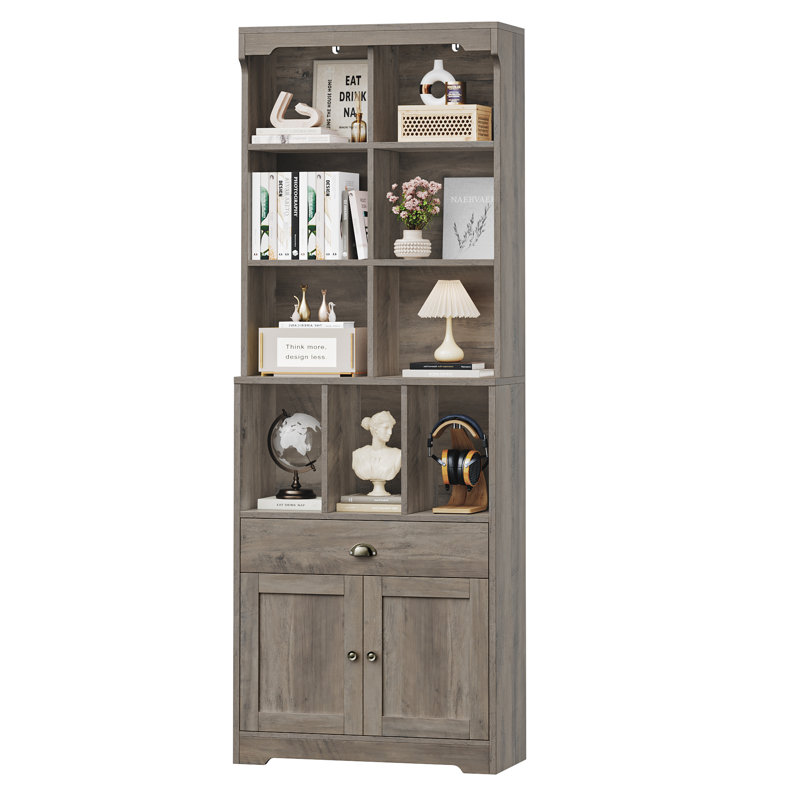 79.9"H Storage Bookcase With Drawer, Grey