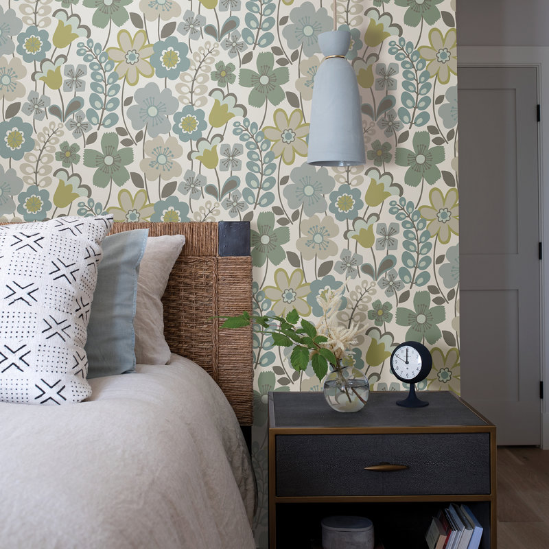 Paez 10.06m x 52.07cm Semi-Gloss Wallpaper Roll, Green