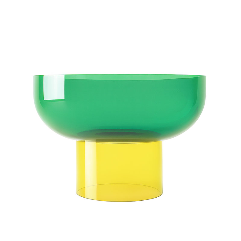 Grand bol vert et jaune avec plateau en verre