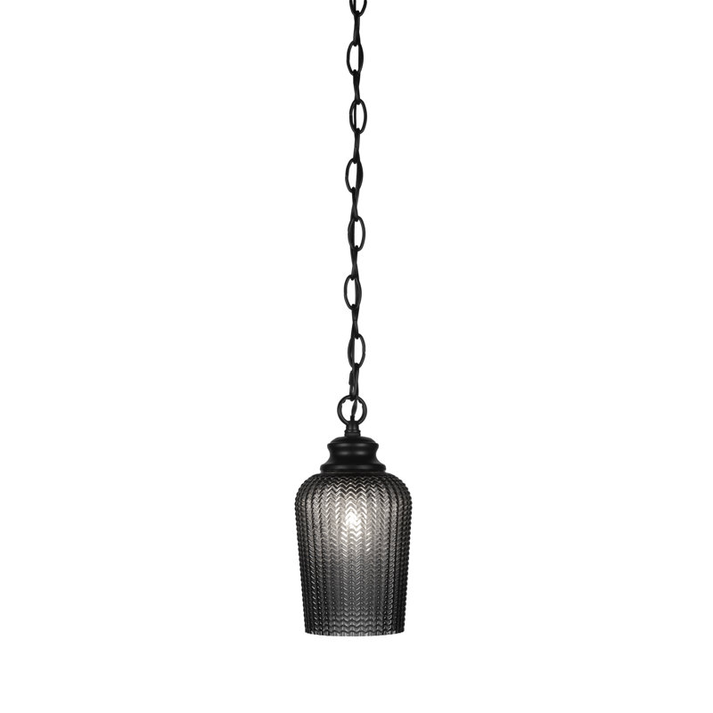 Cordova Chain Hung Pendant With 5" Glass, Black, New Age Brass