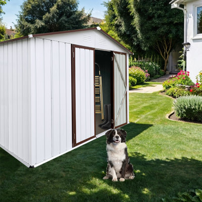 Outdoor Metal Storage Shed, 8ftx6ft,white+offee for Gardens -  Harmony Edge, HARMXINGHEW1350S00019