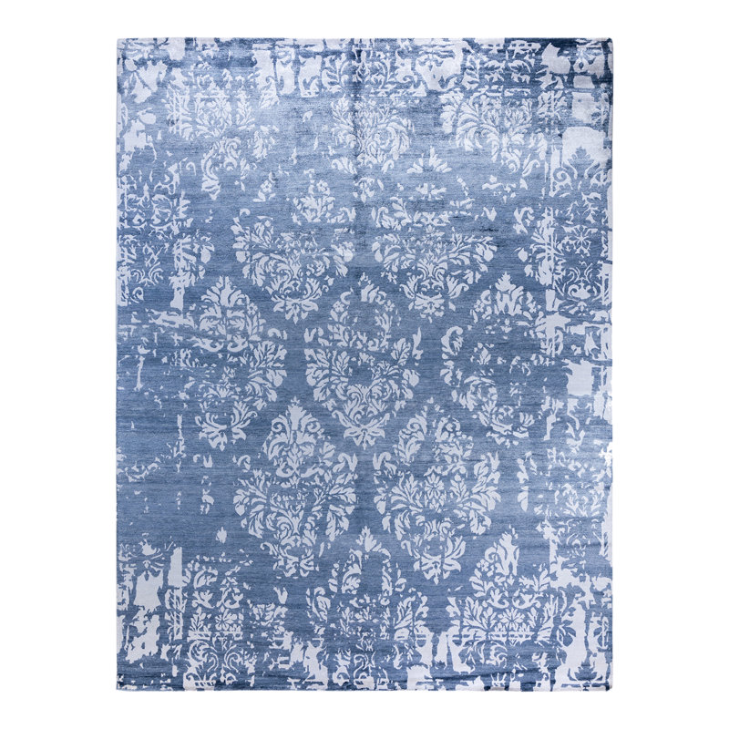 Tapis moderne fait à la main de conception unique - bleu, 9 pi 2 po x 12 pi 1 po