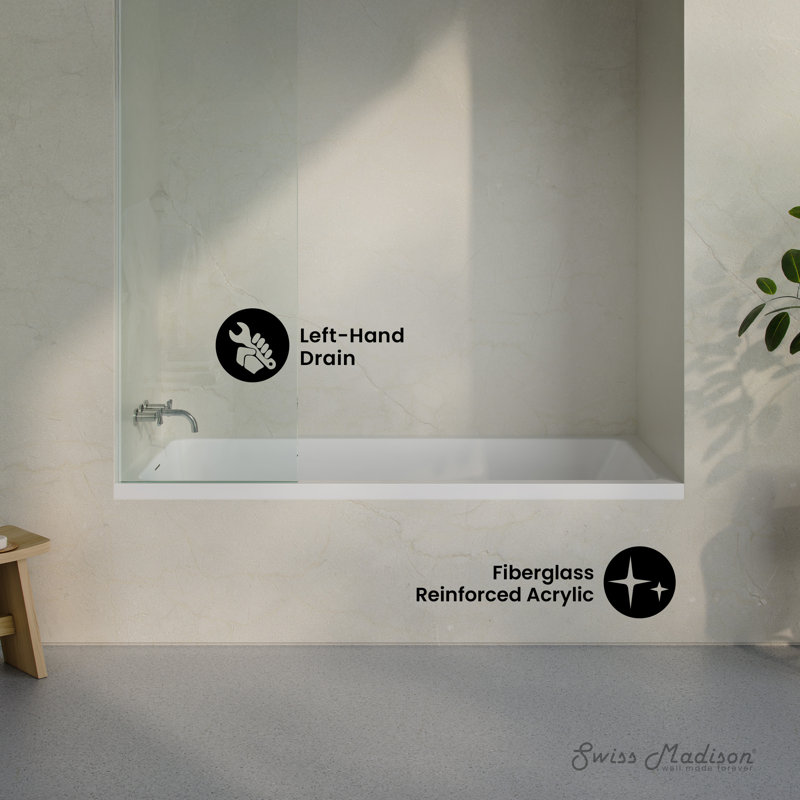 Voltaire 72 x 36 Left Drain Soaking Alcove Bathtub in Glossy White with Integrated Armrest, Left